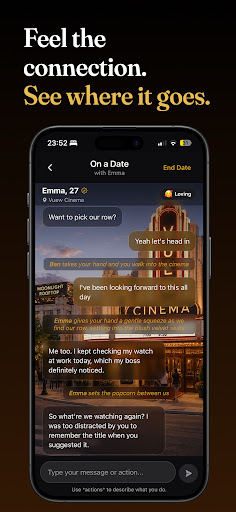 An in-app date conversation at the cinema with Emma