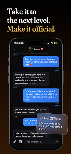 A chat where Emma agrees to make the relationship official